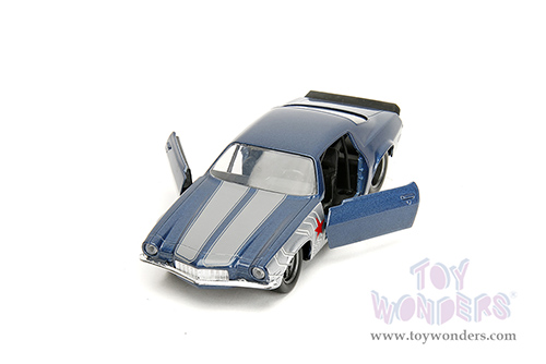Jada Toys - Hollywood Rides | Marvel Avengers Chevrolet&reg; Camaro&reg; with Winter Soldier Diecast Figure (1973, 1/32 scale diecast model car, Blue/Gray Stripes) 33073