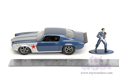 Jada Toys - Hollywood Rides | Marvel Avengers Chevrolet&reg; Camaro&reg; with Winter Soldier Diecast Figure (1973, 1/32 scale diecast model car, Blue/Gray Stripes) 33073