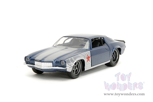 Jada Toys - Hollywood Rides | Marvel Avengers Chevrolet&reg; Camaro&reg; with Winter Soldier Diecast Figure (1973, 1/32 scale diecast model car, Blue/Gray Stripes) 33073