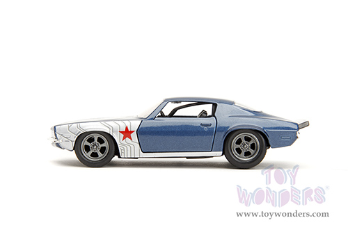 Jada Toys - Hollywood Rides | Marvel Avengers Chevrolet&reg; Camaro&reg; with Winter Soldier Diecast Figure (1973, 1/32 scale diecast model car, Blue/Gray Stripes) 33073