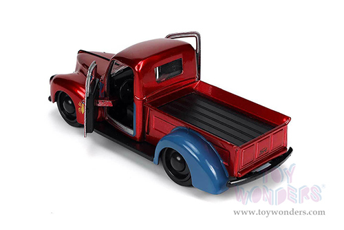 Jada Toys Hollywood Rides - Ford Pickup Truck with Proto-Suit Spider-Man Diecast Figurine (1941, 1/32 scale diecast model car, Candy Red/Blue) 33075
