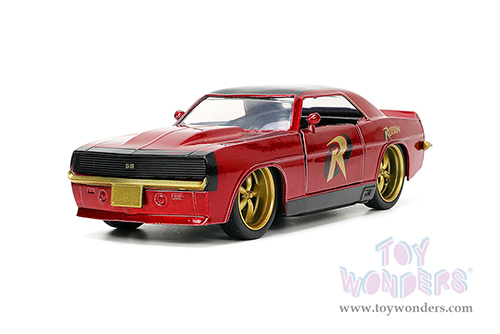 Jada Toys - Hollywood Rides | Chevrolet® Camaro® with Robin Diecast Figure "Batman" (1967, 1/32 scale diecast model car, Dark Red/Black Top) 33088/12