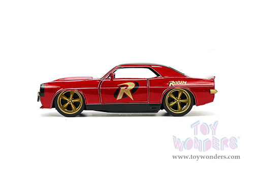 Jada Toys - Hollywood Rides | Chevrolet® Camaro® with Robin Diecast Figure "Batman" (1967, 1/32 scale diecast model car, Dark Red/Black Top) 33088/12