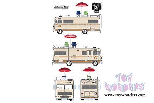 Greenlight - Heavy Duty Trucks Series 10 | Dale's Winnebago Chieftain with Umbrella and Camping Chairs from The Walking Dead TV Series (1973, 1/64 scale diecast model car, Beige) 33100B/48
