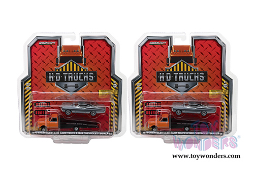Greenlight - Heavy Duty Trucks Series 12 | 1972 Chevrolet&reg; C-30 Ramp Truck and 1968 Chevrolet&reg; Impala SS (1/64 scale diecast model car, Black/Yellow) 33120A/48