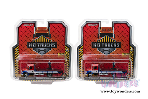 Greenlight - Heavy Duty Trucks Series 12 | 2013 International&reg; DuraStar&reg; BFGoodrich&reg; Flatbed Tow Truck with Repair Man Figure (1/64 scale diecast model car, Red/Blue) 33120B/48