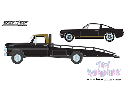 Greenlight - Heavy Duty Trucks Series 13 | 1968 Ford F-350 Ramp Truck with 1966 Shelby Mustang GT350H (1/64 scale diecast model car, Black/Yellow) 33130A/48