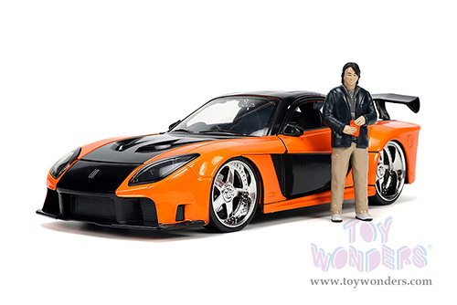 Jada Toys Fast & Furious - Mazda RX-7 Widebody with Han Figure (1/24 scale diecast model car, Orange/Black) 33174