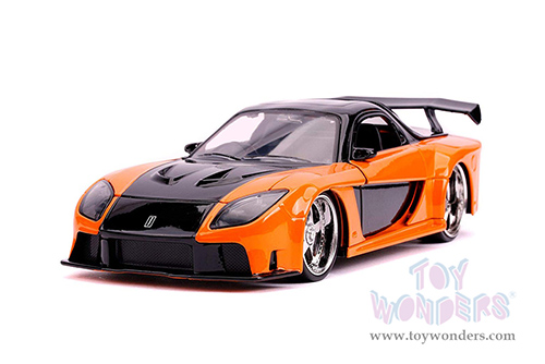 Jada Toys Fast & Furious - Mazda RX-7 Widebody with Han Figure (1/24 scale diecast model car, Orange/Black) 33174