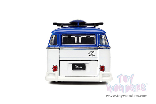 Jada Toys - Volkswagen T1 Bus with Surfboard and Mickey Mouse Diecast Figure (1/24, diecast model car, Blue/White) 33179