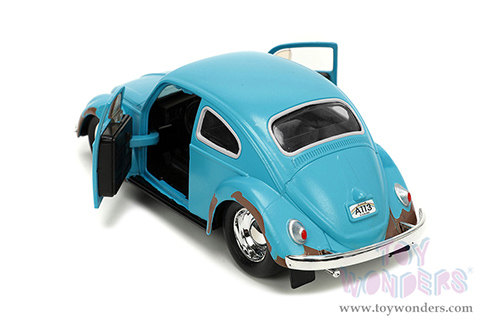 Jada Toys Hollywood Rides - "Lilo and Stitch" Volkswagen Beetle (Weathered) with Stitch Diecast Figurine (1/32 scale diecast model car, Matte Blue) 33251