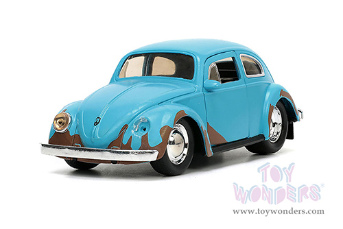 Jada Toys Hollywood Rides - "Lilo and Stitch" Volkswagen Beetle (Weathered) with Stitch Diecast Figurine (1/32 scale diecast model car, Matte Blue) 33251