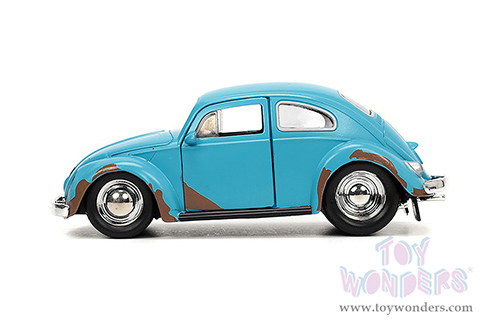 Jada Toys Hollywood Rides - "Lilo and Stitch" Volkswagen Beetle (Weathered) with Stitch Diecast Figurine (1/32 scale diecast model car, Matte Blue) 33251