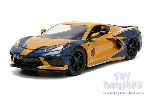Jada Toys - Hollywood Rides | Marvel X-Men Chevrolet® Corvette® Stingray with Wolverine Diecast Figurine (2020, 1/24 scale diecast model car, Gold/Dark Blue) 33354