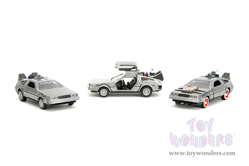 Jada Toys - Hollywood Rides | Back to the Future Time Machine 3-Pack (1/32 scale diecast model car, Silver) 33399