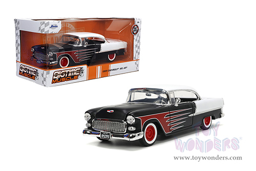 Jada Toys Bigtime Muscle - Chevrolet® Bel Air® Hardtop (1955, 1/24 scale diecast model car, Matte Black/White) 33546