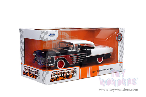 Jada Toys Bigtime Muscle - Chevrolet® Bel Air® Hardtop (1955, 1/24 scale diecast model car, Matte Black/White) 33546