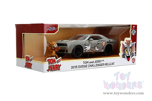 Jada Toys - Hollywood Rides | Tom and Jerry Dodge Challenger Hellcat with Jerry Diecast Figure (2015, 1/24, diecast model car, Gray) 33722