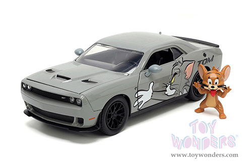 Jada Toys - Hollywood Rides | Tom and Jerry Dodge Challenger Hellcat with Jerry Diecast Figure (2015, 1/24, diecast model car, Gray) 33722
