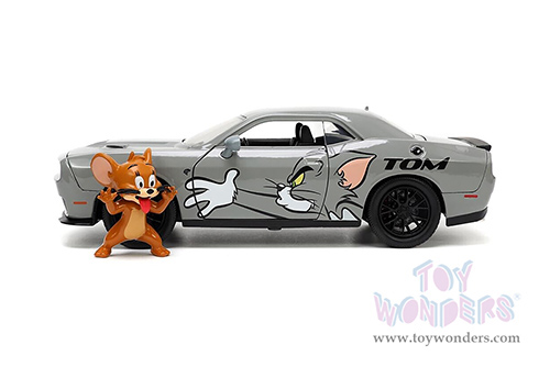 Jada Toys - Hollywood Rides | Tom and Jerry Dodge Challenger Hellcat with Jerry Diecast Figure (2015, 1/24, diecast model car, Gray) 33722