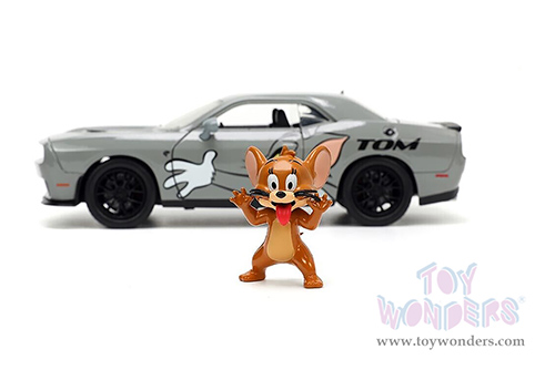 Jada Toys - Hollywood Rides | Tom and Jerry Dodge Challenger Hellcat with Jerry Diecast Figure (2015, 1/24, diecast model car, Gray) 33722