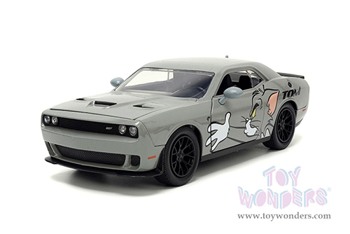Jada Toys - Hollywood Rides | Tom and Jerry Dodge Challenger Hellcat with Jerry Diecast Figure (2015, 1/24, diecast model car, Gray) 33722