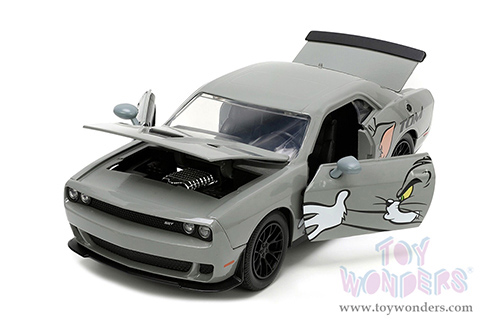 Jada Toys - Hollywood Rides | Tom and Jerry Dodge Challenger Hellcat with Jerry Diecast Figure (2015, 1/24, diecast model car, Gray) 33722