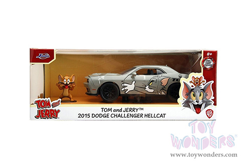 Jada Toys - Hollywood Rides | Tom and Jerry Dodge Challenger Hellcat with Jerry Diecast Figure (2015, 1/24, diecast model car, Gray) 33722