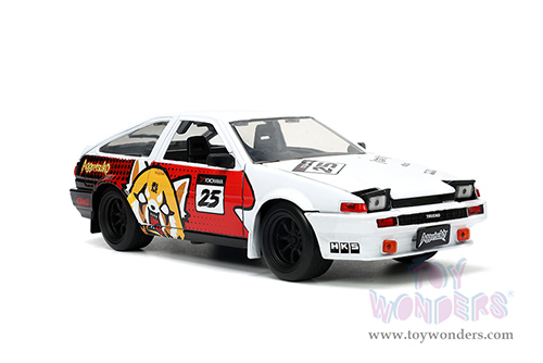 Jada Toys - Hollywood Rides | Toyota Trueno (AE86) with Aggretsuko Figure (1986, 1/24, diecast model car, White/Pink) 33725
