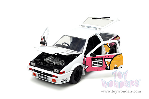 Jada Toys - Hollywood Rides | Toyota Trueno (AE86) with Aggretsuko Figure (1986, 1/24, diecast model car, White/Pink) 33725