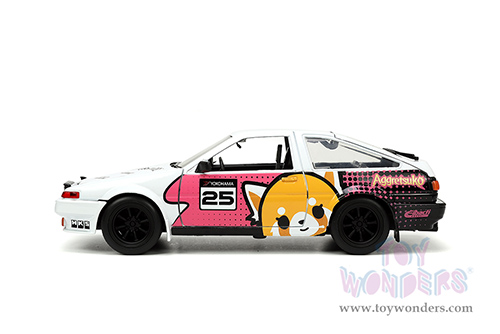 Jada Toys - Hollywood Rides | Toyota Trueno (AE86) with Aggretsuko Figure (1986, 1/24, diecast model car, White/Pink) 33725