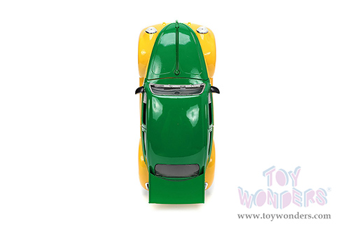 Jada Toys - Hollywood Rides | Volkswagen Drag Beetle with Michelangelo Diecast Figure "Teenage Mutant Ninja Turtles" (1959, 1/24, diecast model car, Green/Yellow) 33741