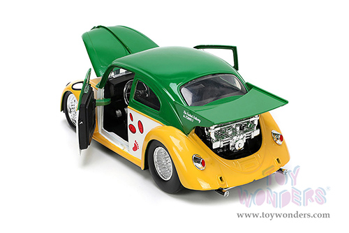 Jada Toys - Hollywood Rides | Volkswagen Drag Beetle with Michelangelo Diecast Figure "Teenage Mutant Ninja Turtles" (1959, 1/24, diecast model car, Green/Yellow) 33741