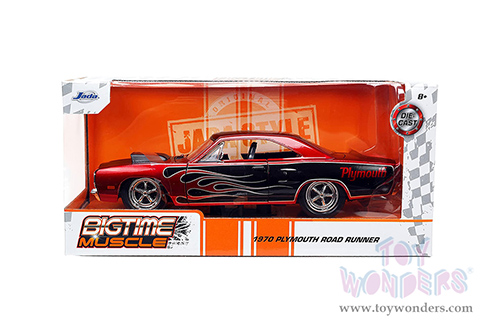 Jada Toys Bigtime Muscles - Plymouth Road Runner Hardtop (1970, 1/24 scale diecast model car, Candy Red with Flames) 33866
