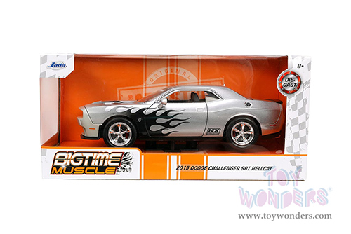 Jada Toys Bigtime Muscle - Dodge Challenger SRT Hellcat (2015, 1/24 scale diecast model car, Silver with Flames) 33880