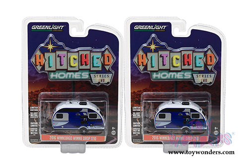 Greenlight - Hitched Homes Series 2 | Winnebago Winnie Drop 1710 (2016, 1/64 scale diecast model car, Blue) 34020D/48