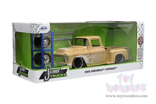 Jada Toys Just Trucks - Chevrolet&reg; Pickup and Extra Wheels (1955, 1/24 scale diecast model car, Tan/White Flames) 34024
