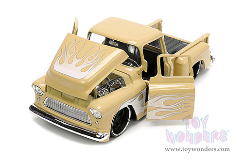 Jada Toys Just Trucks - Chevrolet&reg; Pickup and Extra Wheels (1955, 1/24 scale diecast model car, Tan/White Flames) 34024