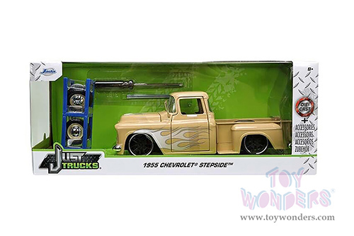 Jada Toys Just Trucks - Chevrolet&reg; Pickup and Extra Wheels (1955, 1/24 scale diecast model car, Tan/White Flames) 34024