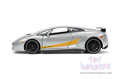 Jada Toys Hyper-Spec - Lamborghini Gallardo Superleggera Hardtop (1/24 scale diecast model car, Silver with Yellow stripes) 34027