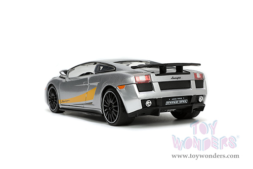 Jada Toys Hyper-Spec - Lamborghini Gallardo Superleggera Hardtop (1/24 scale diecast model car, Silver with Yellow stripes) 34027