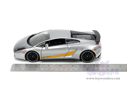 Jada Toys Hyper-Spec - Lamborghini Gallardo Superleggera Hardtop (1/24 scale diecast model car, Silver with Yellow stripes) 34027