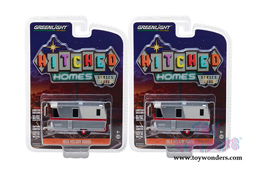 Greenlight - Hitched Homes Series 4 | Holiday House Travel Trailer (1959, 1/64 scale diecast model car, Silver) 34040A/48