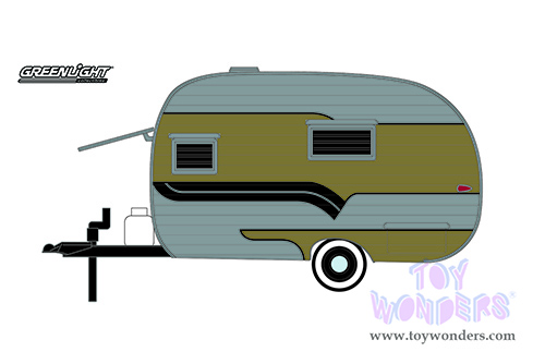 Greenlight - Hitched Homes Series 11 | Catolac DeVille Travel Trailer (1958, 1/64 scale diecast model car, Gold/Aluminum/Black) 34110B/48