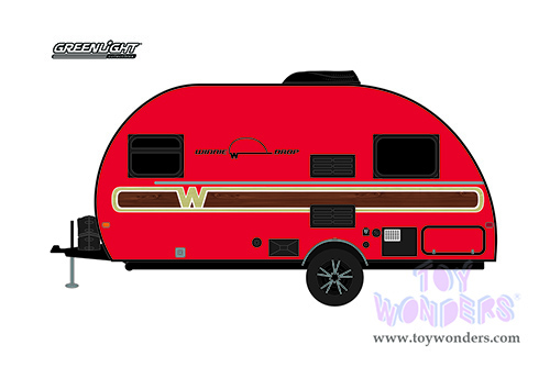 Greenlight - Hitched Homes Series 11 | Winnebago Winnie Drop Travel Trailer (2017, 1/64 scale diecast model car, Red/White) 34110E/48