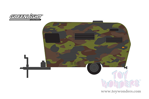Greenlight - Hitched Homes Series 13 | Siesta Travel Trailer (1958, 1/64 scale diecast model car, Green Camouflage) 34130B/48