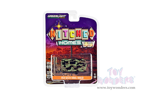 Greenlight - Hitched Homes Series 13 | Siesta Travel Trailer (1958, 1/64 scale diecast model car, Green Camouflage) 34130B/48