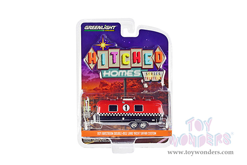 Greenlight - Hitched Homes Series 13 | Airstream Double-Axle Land Yacht Safari Custom #1 "Firestone Racing" (1971, 1/64 scale diecast model car, Red/Black) 34130C/48