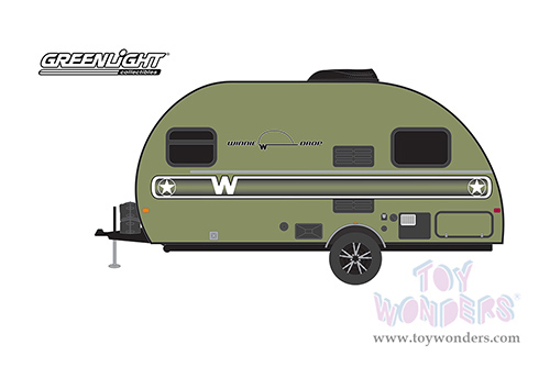 Greenlight - Hitched Homes Series 13 | Winnebago Winnie Drop "US Army" (2017, 1/64 scale diecast model car, Green/White) 34130E/48