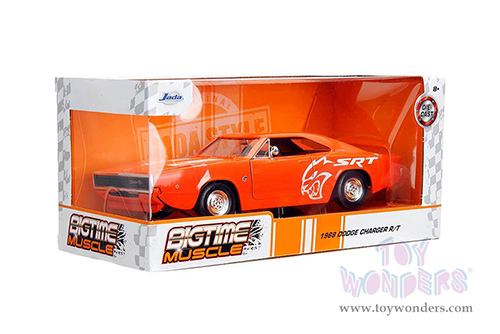 Jada Toys Bigtime Muscle - Dodge Charger R/T SRT (1968, 1/24 scale diecast model car, Orange/White stripes) 34197